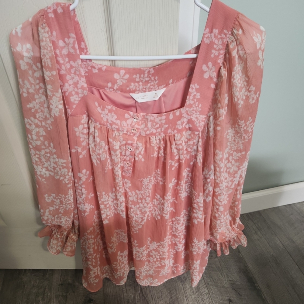 LC Lauren Conrad Pink Floral Blouse